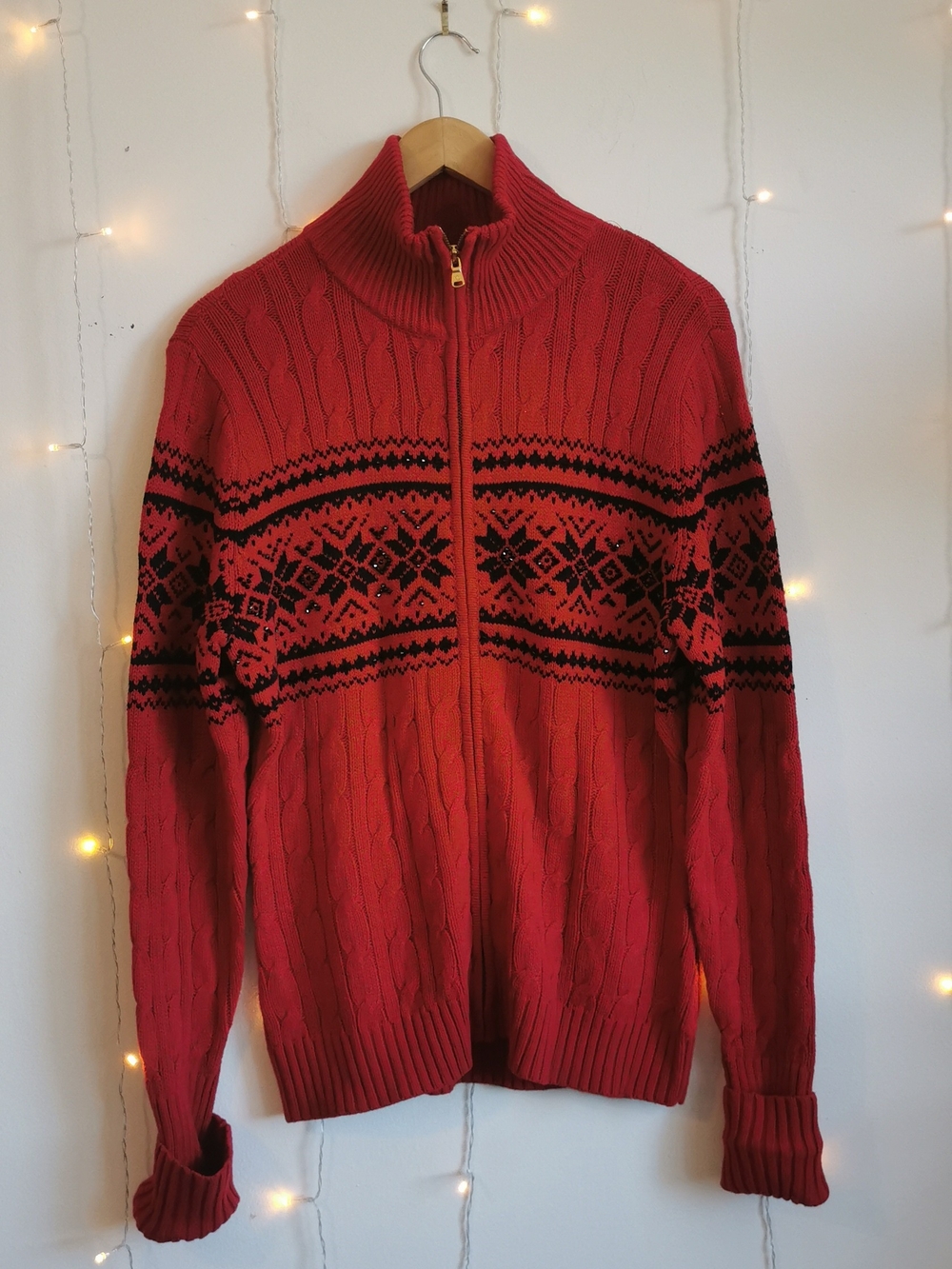Lauren Ralph Lauren Fair Isle Full Zip Sweater Red XL